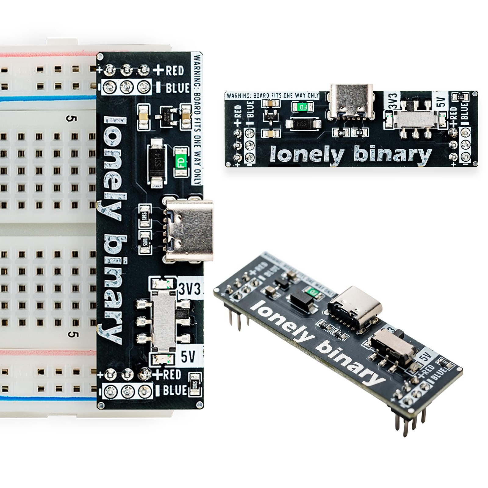 3-Pack Breadboard Power Supply Modules - 3.3V/5V Switchable USB-C, 500mA Prot...