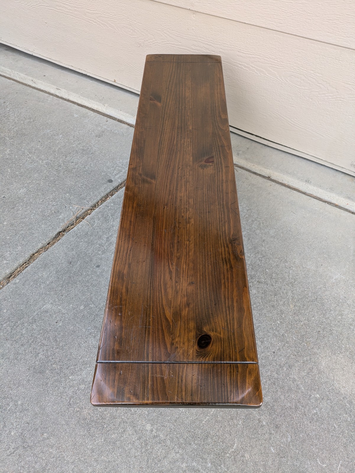 Vintage Ethan Allen Old Tavern Rustic Antiqued Pine Wood Trestle Bench