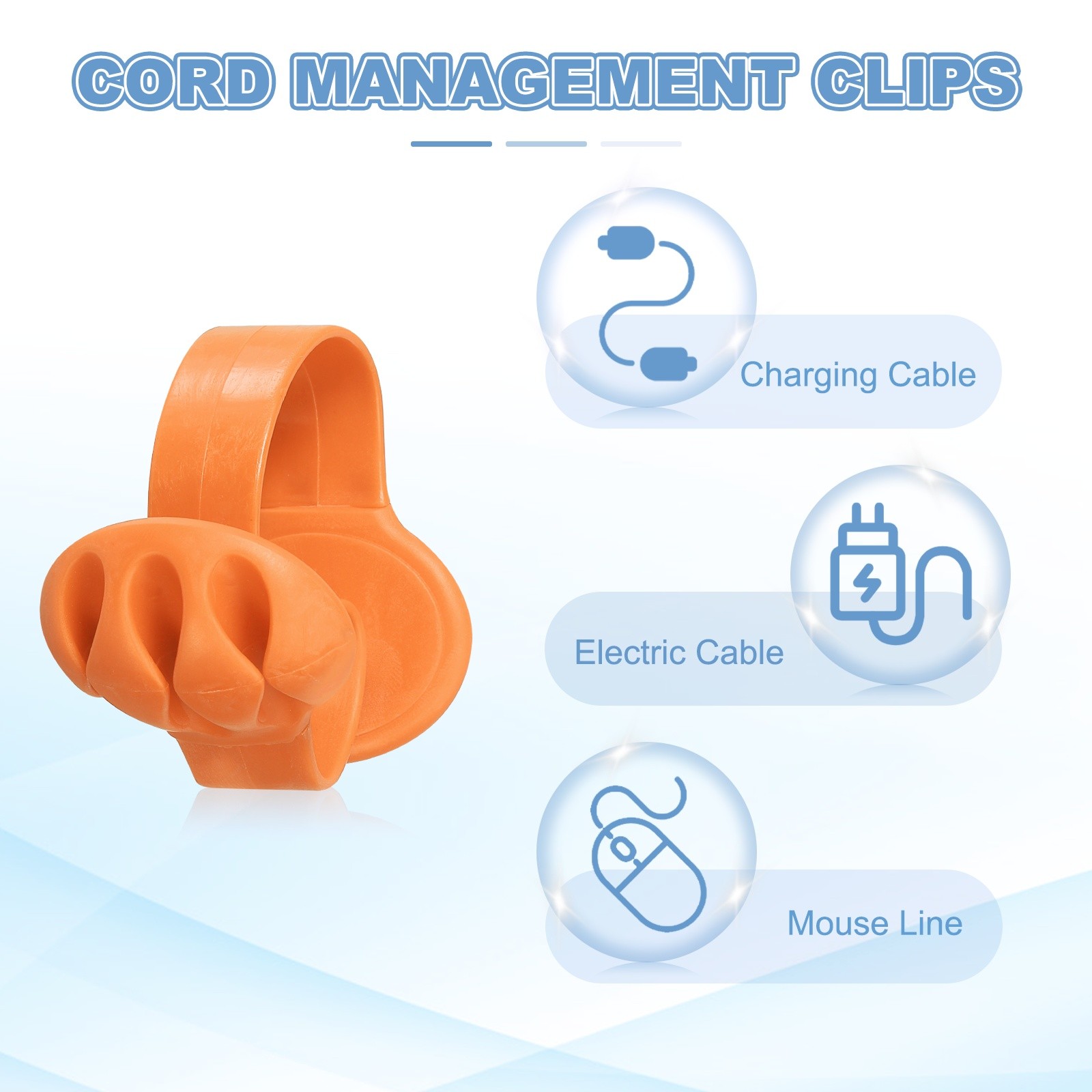 Cable Clips, 6 Pcs Desk Cord Organizer Wire Holders, Orange