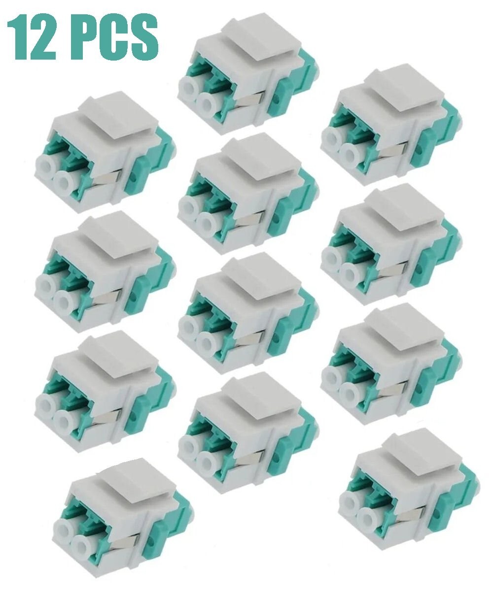 12 Pcs LC/UPC OM4 Duplex Multi Mode Fiber Optical Coupler Keystone Jack Aqua