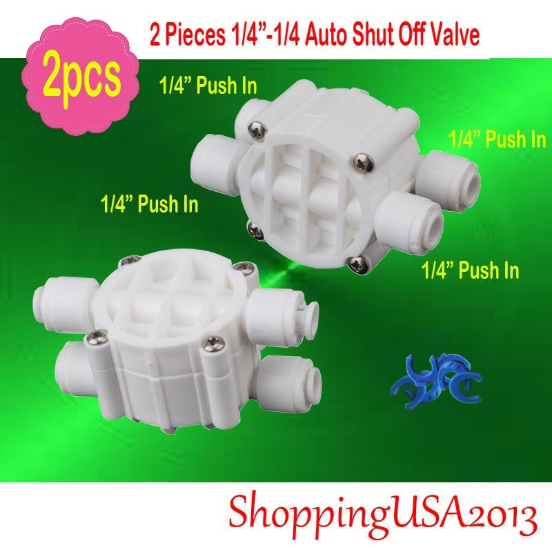 2 Pieces 1/4-1/4 Auto Shut Off Valve Quick Connect Push In Water Filter System