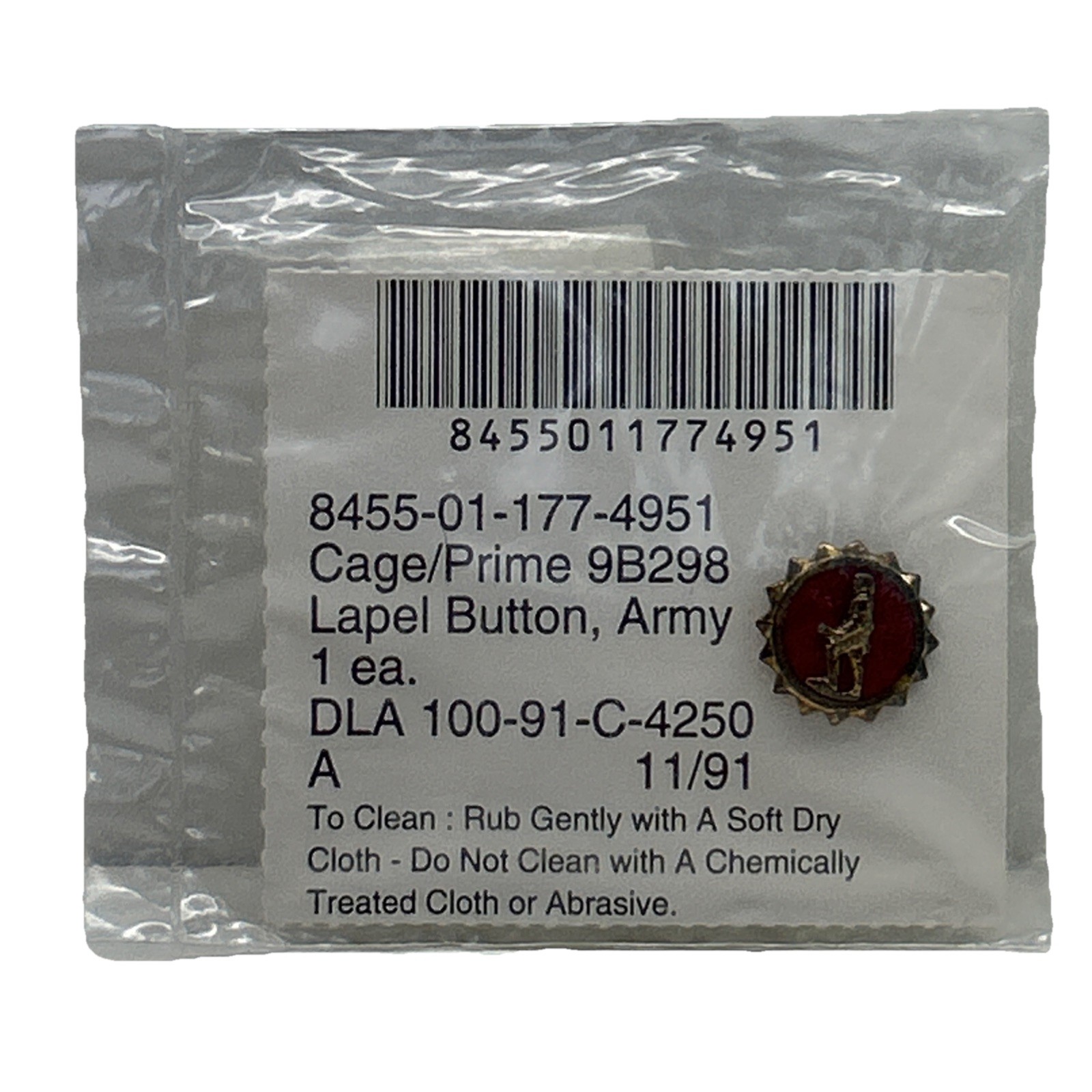 Vtg NOS U.S. Army Lapel Pin NSN 8455-01-177-4951 Sealed 11/91