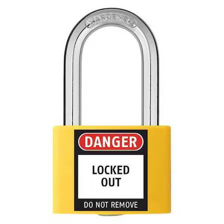 Zoro Select 48Jr34 Lockout Padlock, Keyed Different, Aluminum, Yellow, 1 7/16,