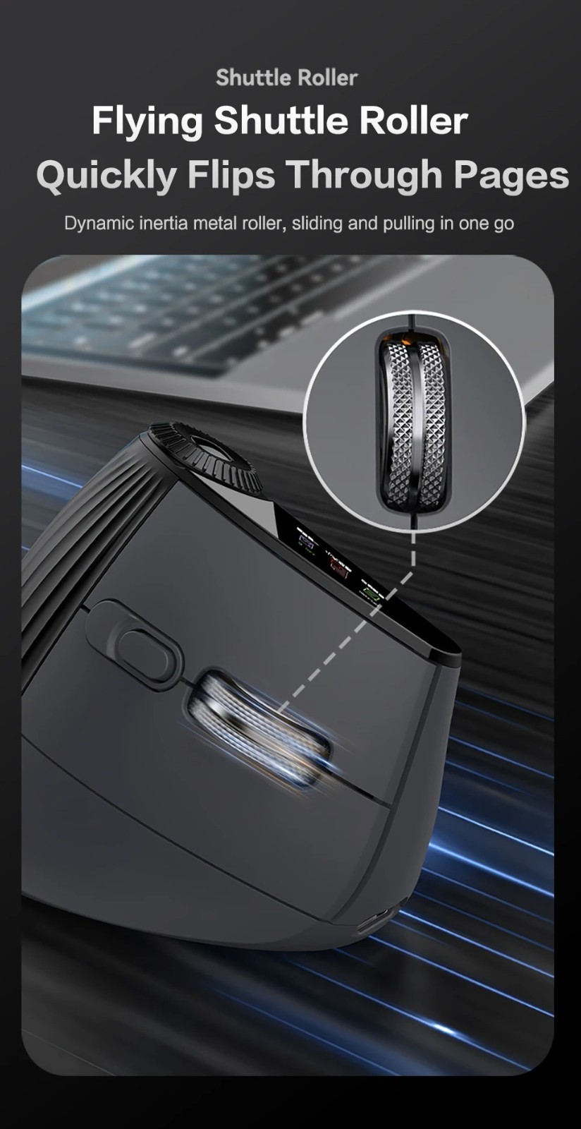 Backlit Wireless Ergonomic Mouse Bluetooth 2.4G Rechargeable w/ Smart Scroll