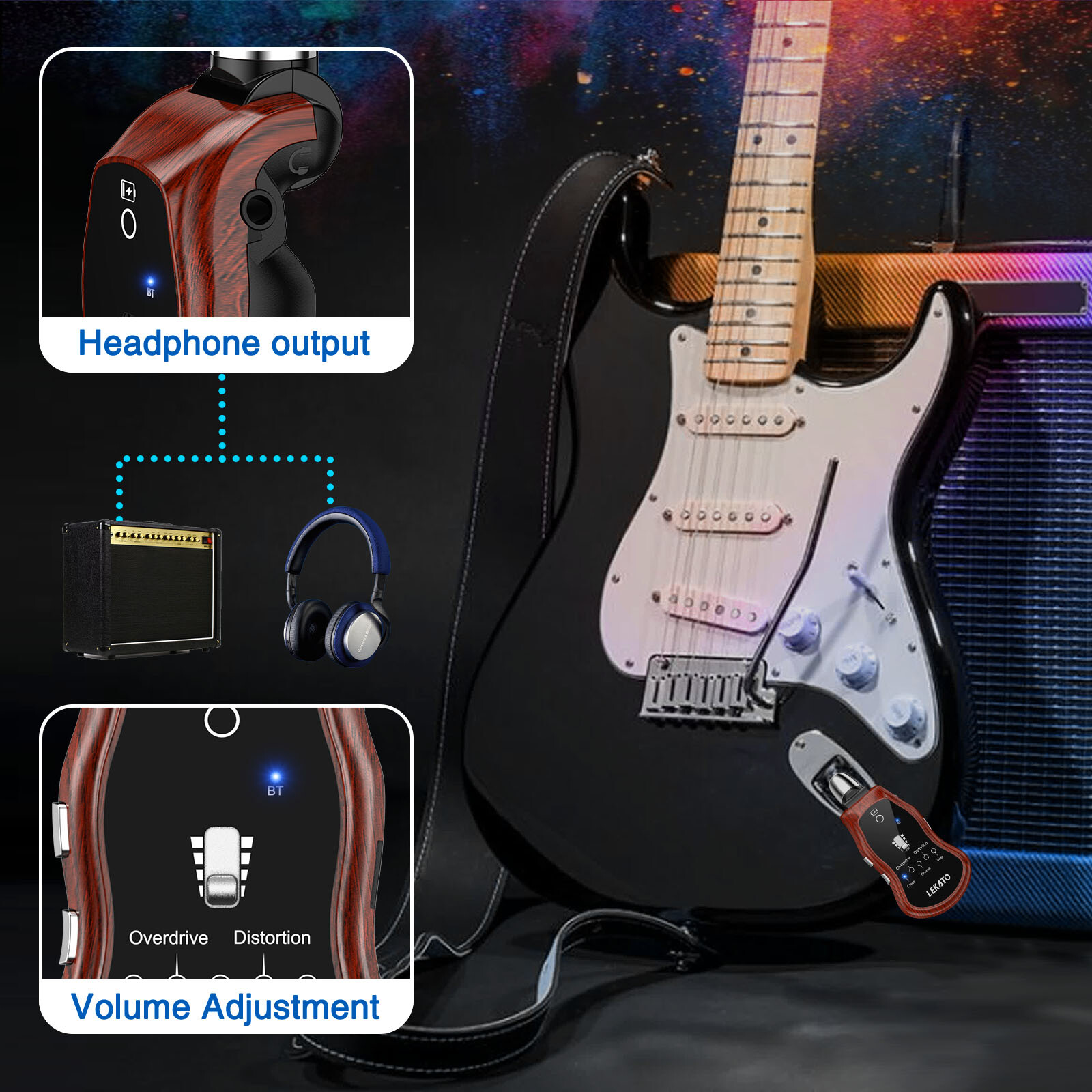 Lekato Guitar Headphone AMP Mini Bluetooth Guitar Amplifier 5 Effects