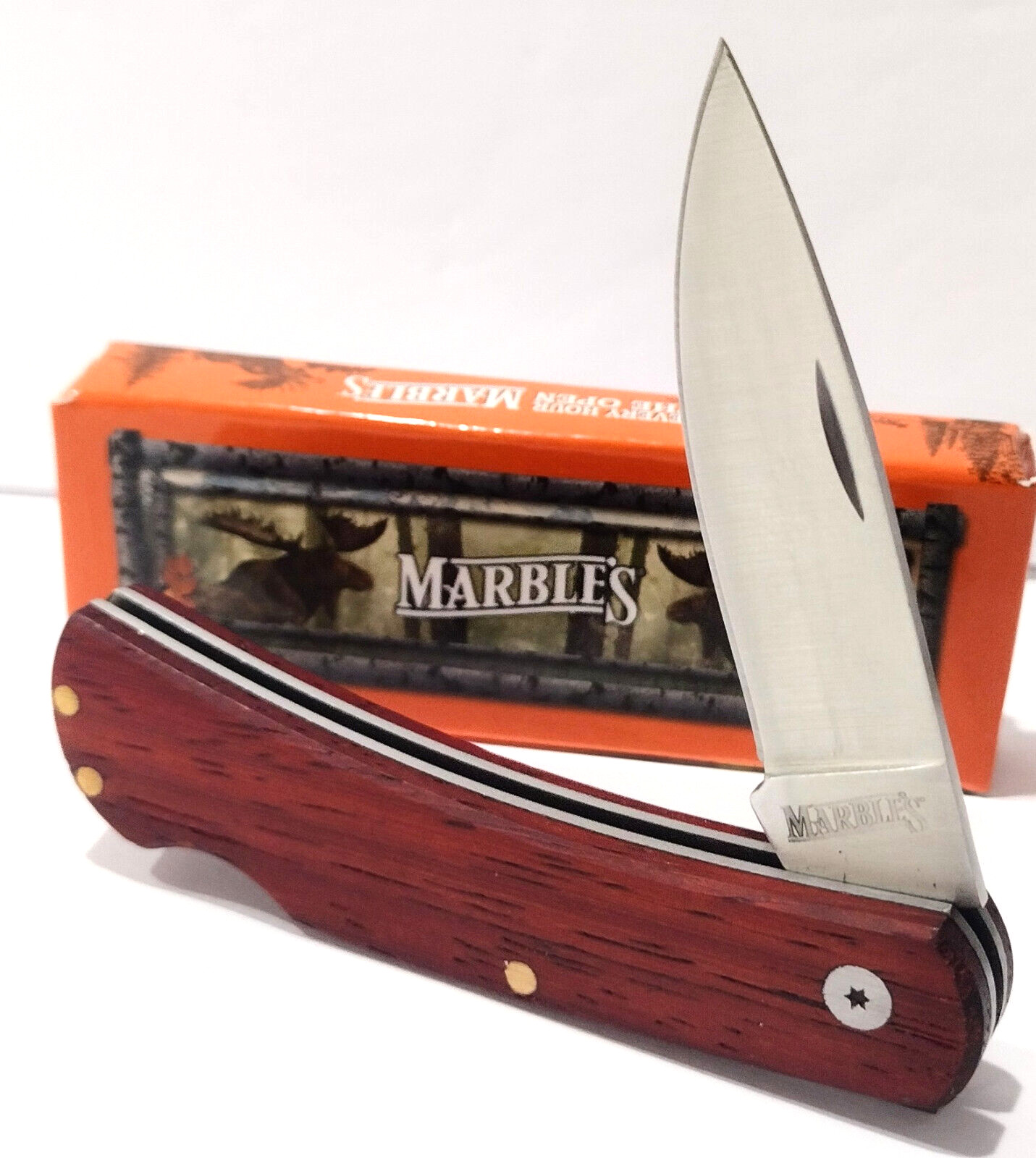 Marbles Brown Rich Grain Hardwood Handles Lockback Folding Pocket Knife EDC