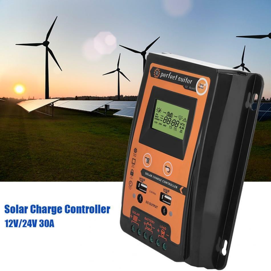 Regulator 30A Dual 12/24V Solar Controller Panel MPPT USB Battery Charge