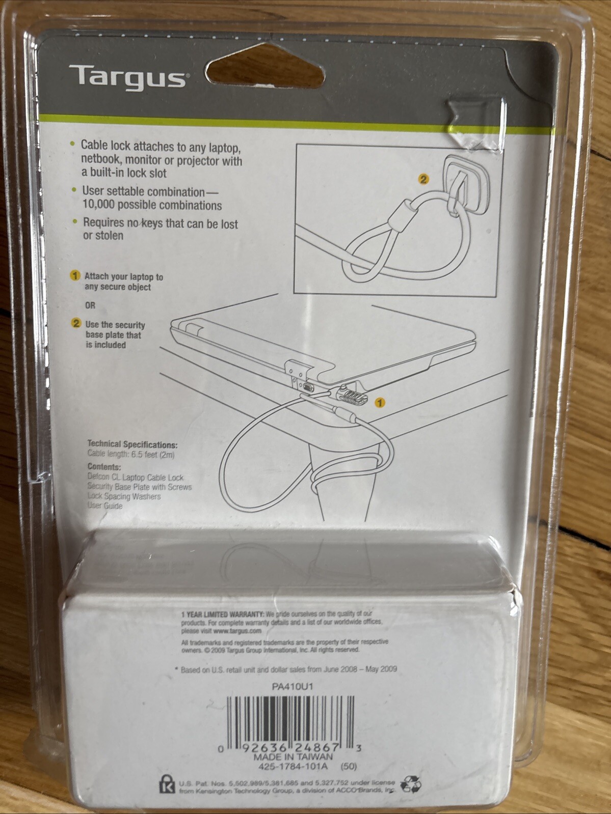 Targus DEFCON CL Laptop Computer Cable Lock - Resettable 4 Digit-Code, Galvanize