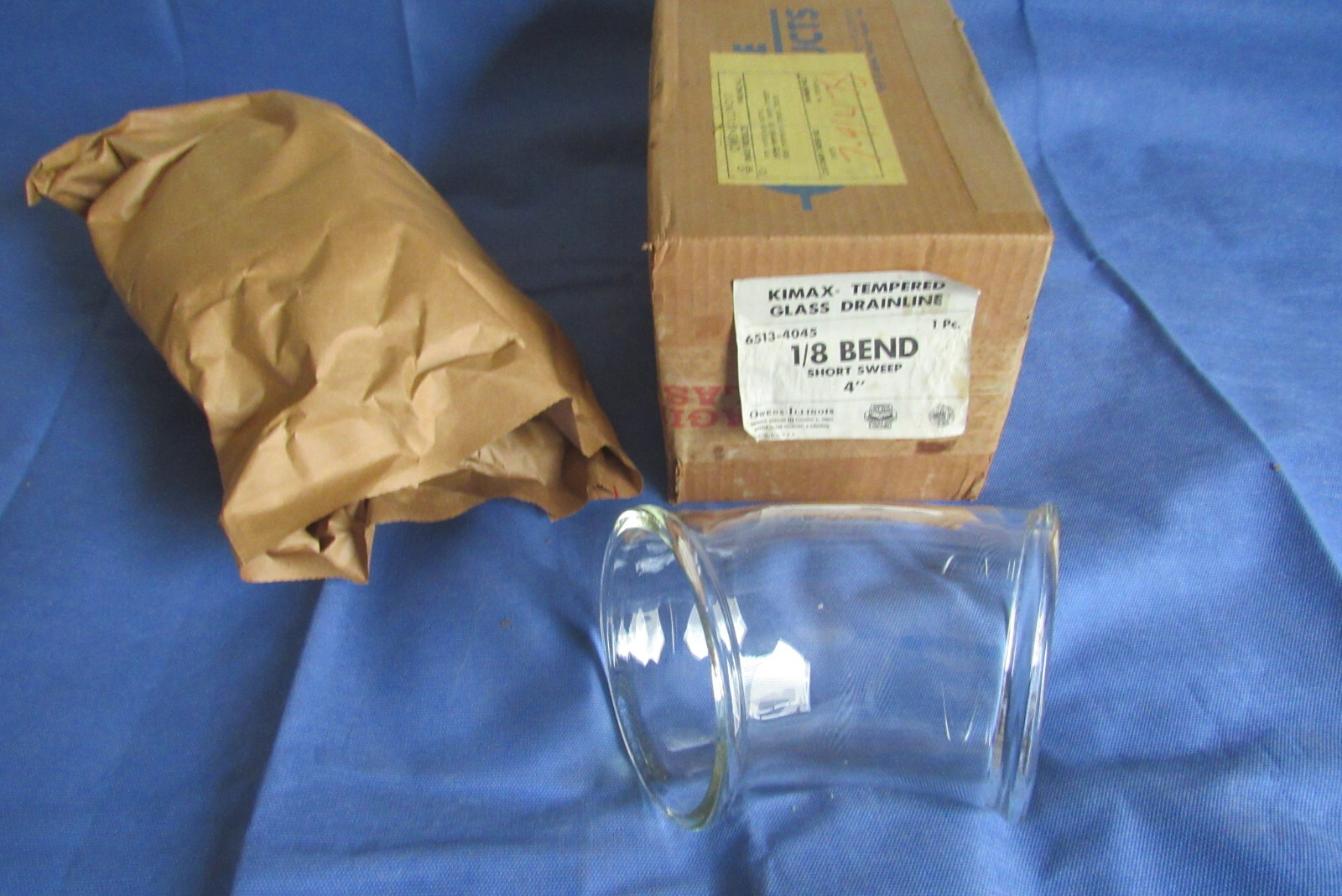 NOS Kimax 6513-4045 Elbow 4" x 1/8 BEND Short Sweep Glass Drainline Acid Pipe