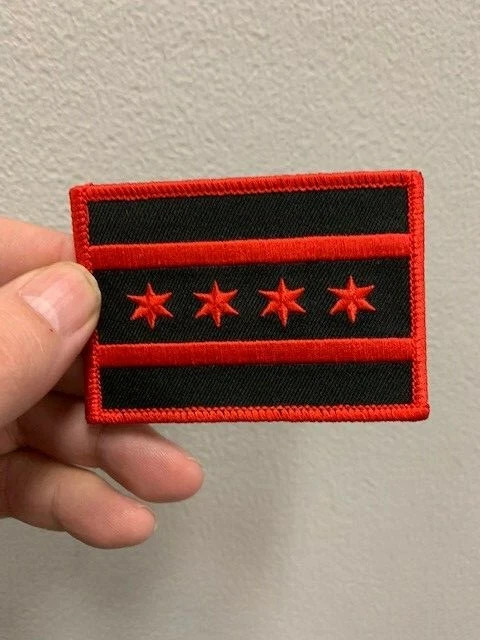 City of Chicago Flag Patch Red & Black Motorcycle Club Colors