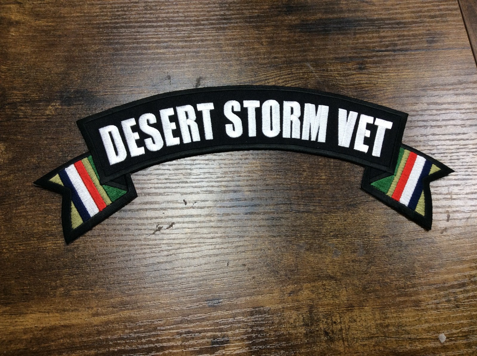 DESERT STORM VETERAN EMBROIDERED JACKET IRON-ON PATCH 10 X 3"