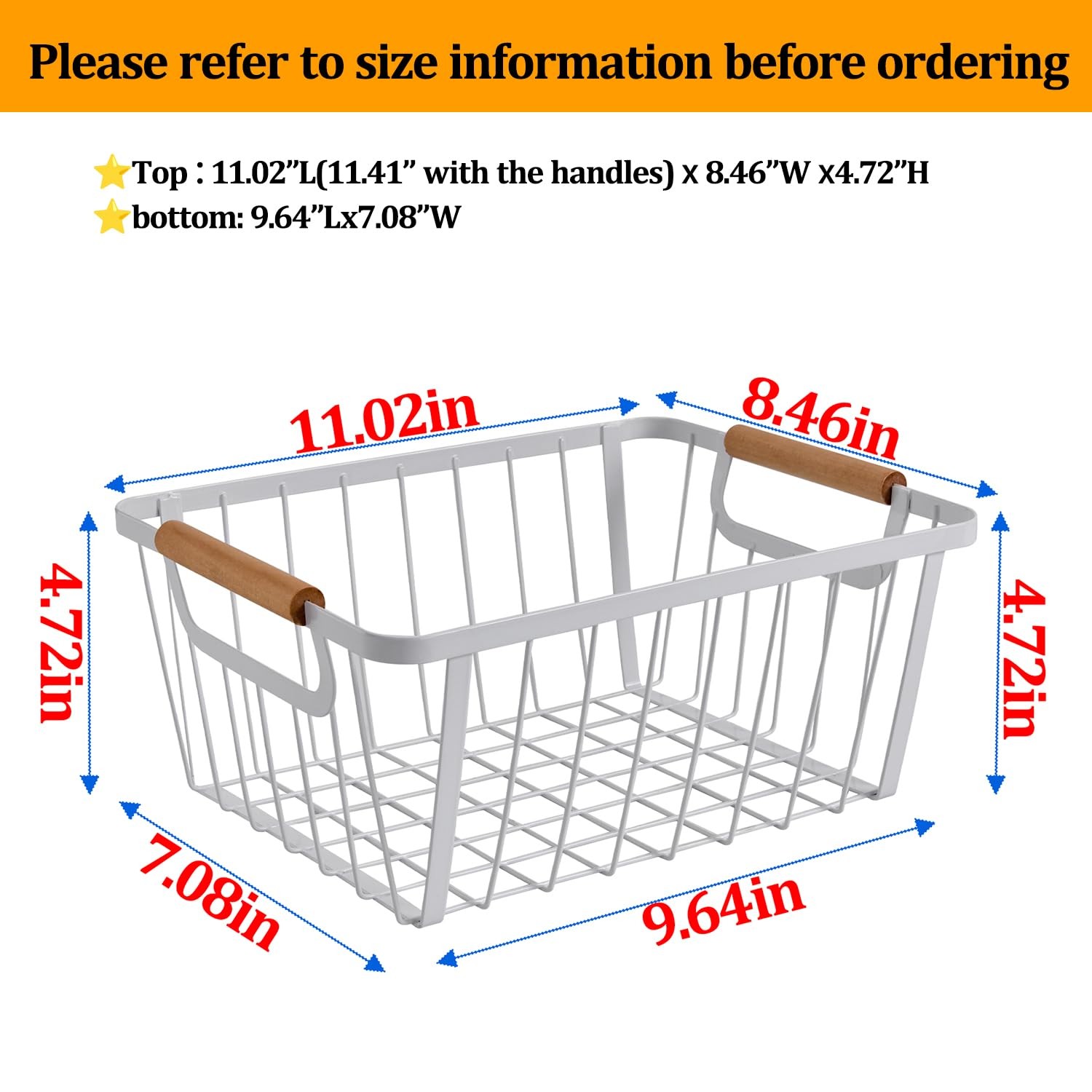 White wire baskets for organizing with Wooden Handle ,Metal Wire Storage Bask...