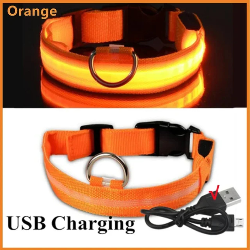 LED Glowing Dog Collar Adjustable Flashing Rechargea Luminous Collar Night Anti-