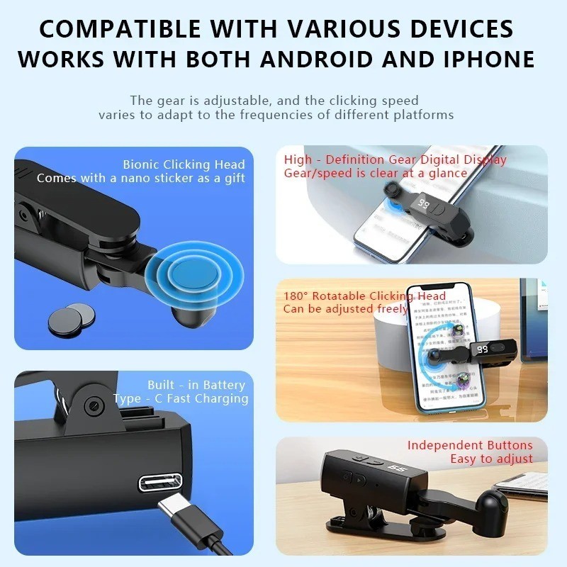 Rechargeable Automatic Clicker for Phone, Auto Screen Clicker Screen Device Gift