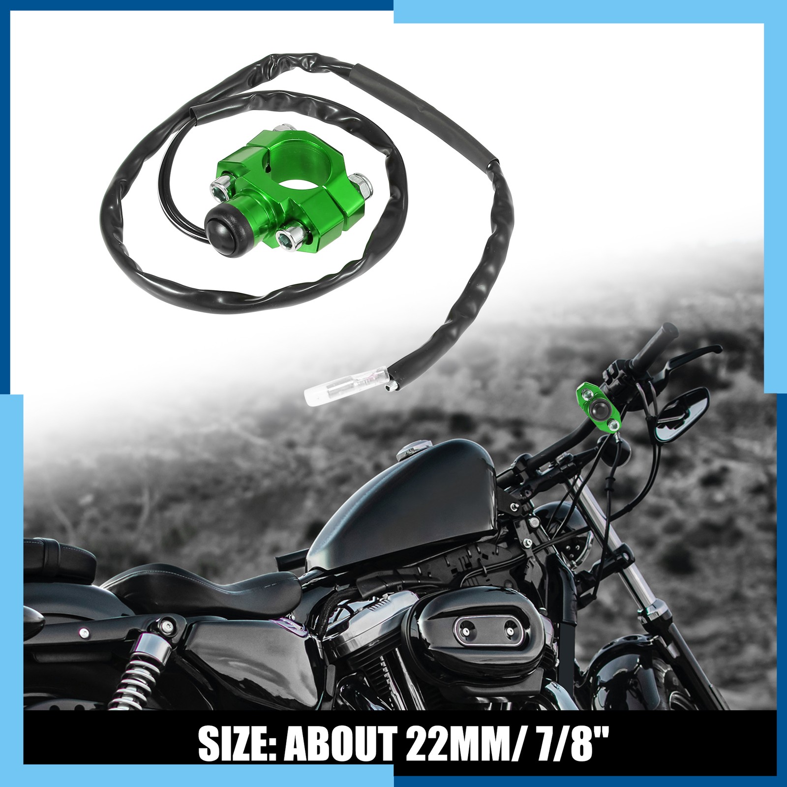 Universal Pack (1) Motorcycle Engine Start Switch Button Green Aluminum Alloy