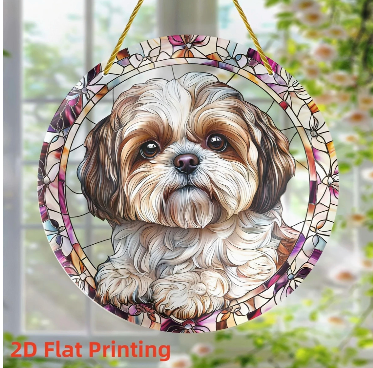 Small Shih Tzu Acrylic Suncatcher Ornament-2D-Stained Glass Look-3.15 in