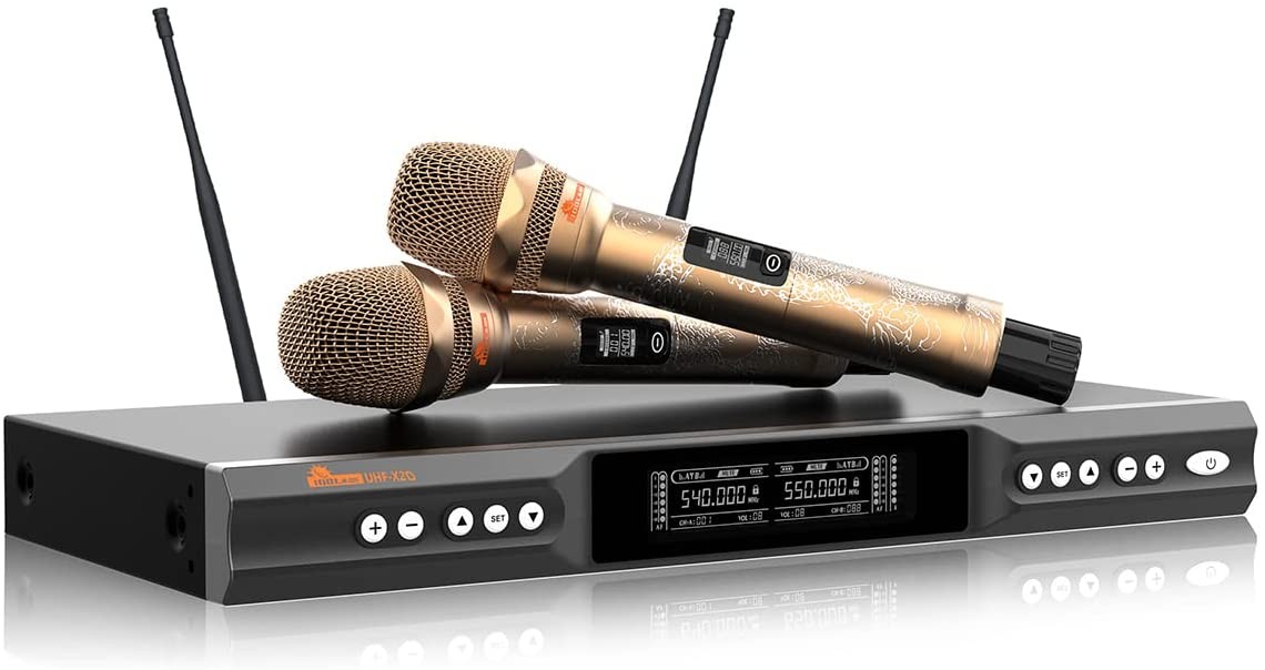 Professional Wireless Karaoke Mincrophone System - Golden Dragons Engraved