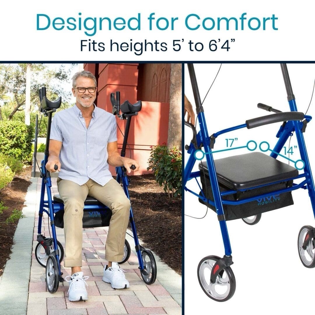 Vive Mobility Walker Series T Upright Mobility Aid Blue