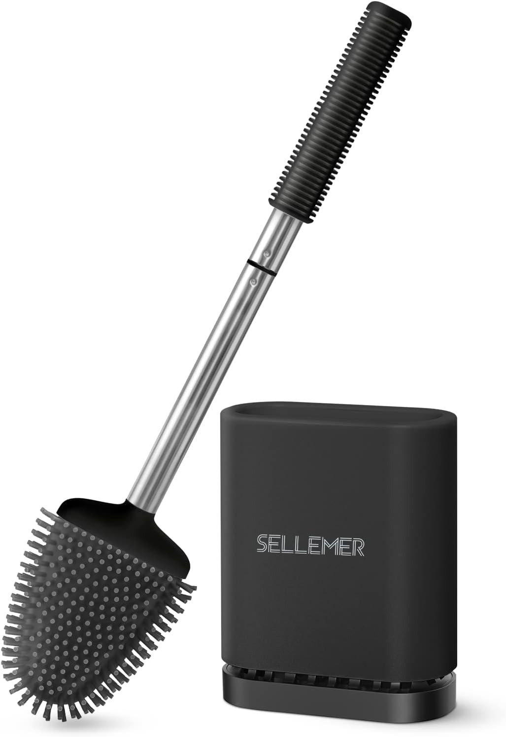 Compact Toilet Brush and Holder Set Silicone Bristles Flexible Bowl