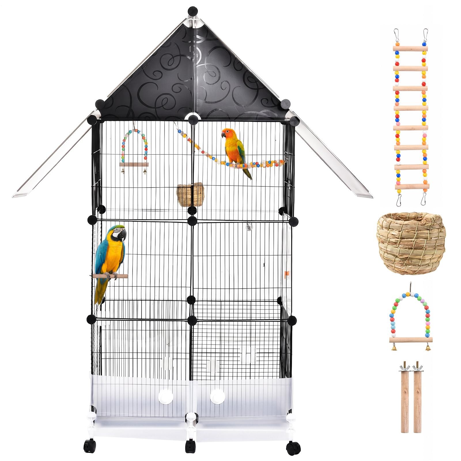 3-Tier Large Bird Cage 71.8in Rolling Metal Parakeet Cage for Canaries, Parrots