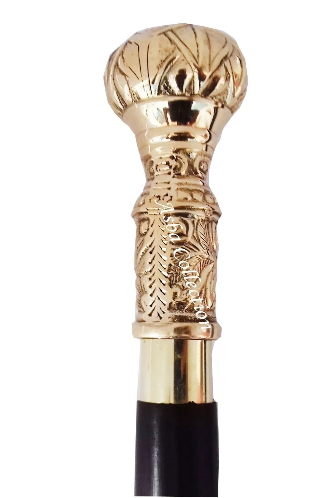 Vintage Brass Handle Walking Cane Wooden Stick Victorian Antique Style Design