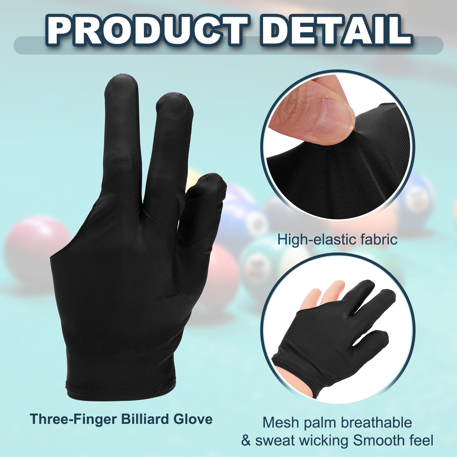 2 Pcs Three Fingers Pool Gloves, Billiards Left Hand Cue Sport Gloves, Black