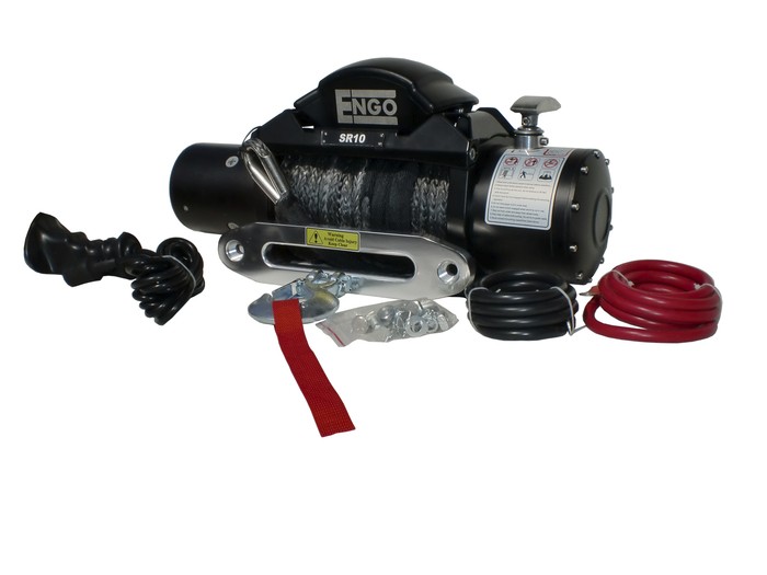 ENGO 97-10000S Electric Winch 10000lB 4536kg 12 Volt w/Synthetic Rope Black Sat