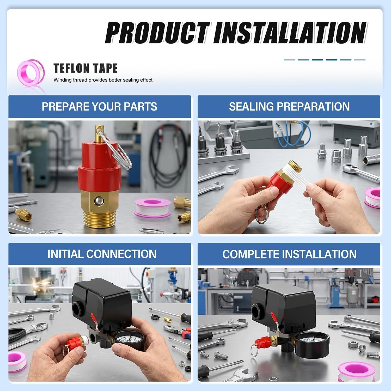 Complete Air Compressor Regulator Setup - 95-125 PSI with Essential Accessories