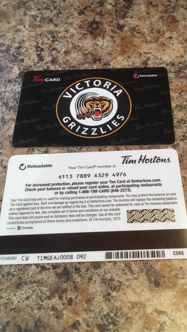 Victoria Grizzlies TIM HORTONS BCHL HOCKEY GIFT CARD Very Rare