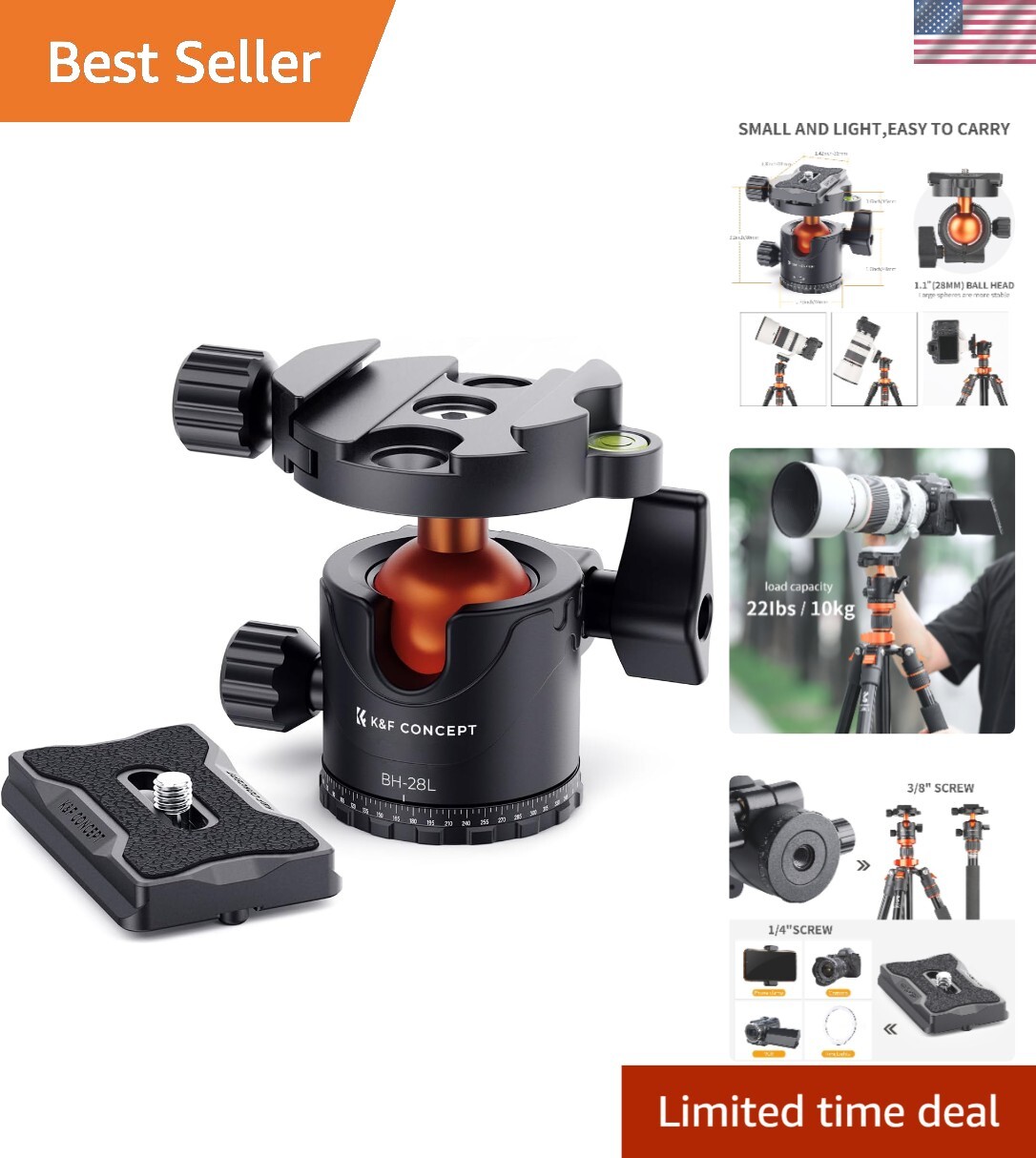 Versatile 360° Tripod Ball Head with Quick Release Plate for DSLRs & Camcorders