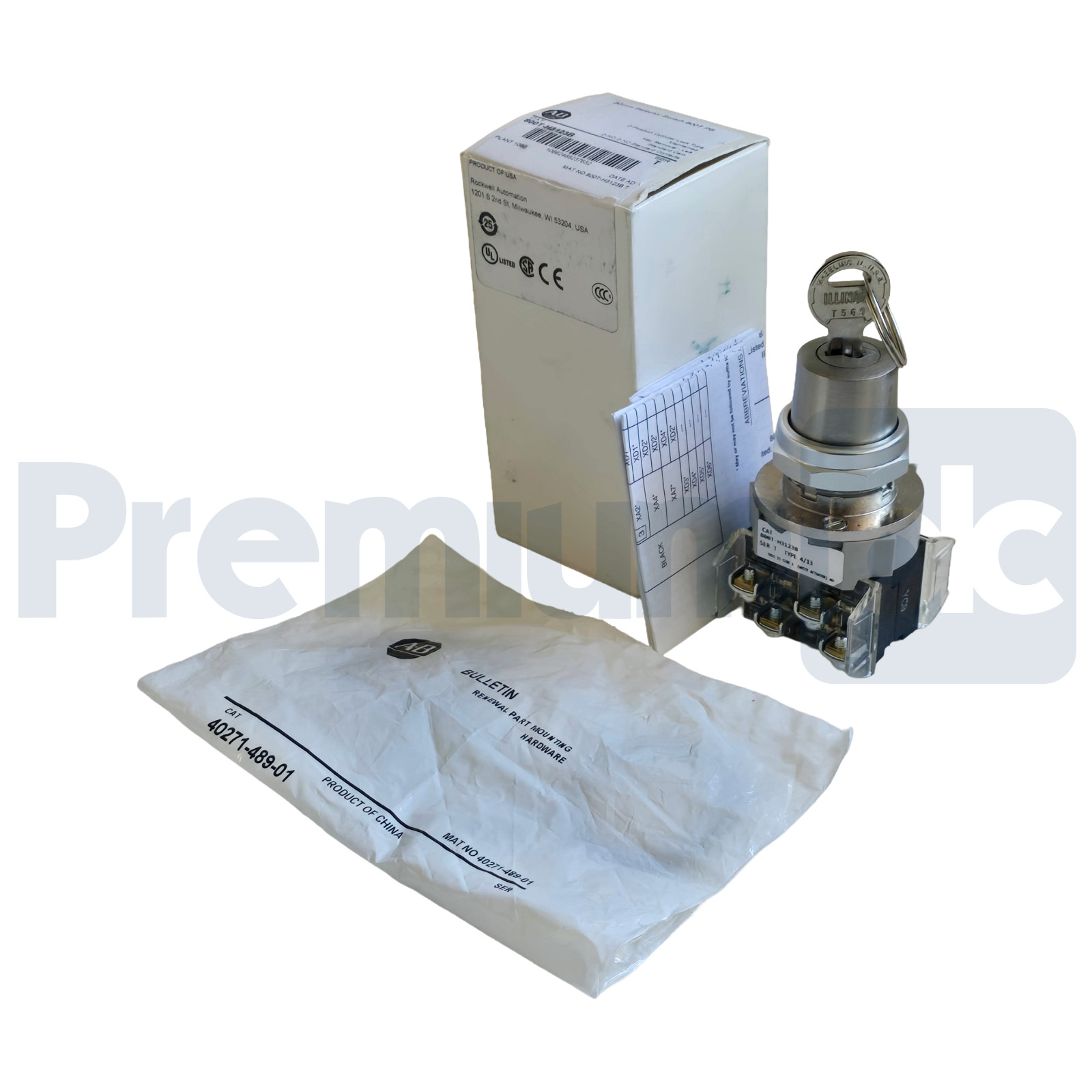 Allen-Bradley 800T-H3123B /T Selector Switch 30mm 2Pos Cylinder Lock 2 NO / 2 NC