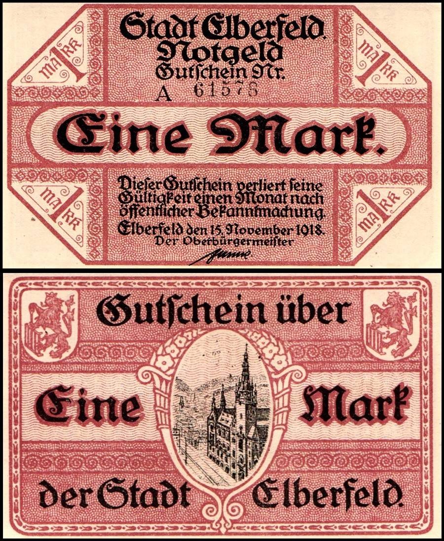 Elberfeld 1 Mark Notgeld, 1918, Mehl #124.09b, UNC