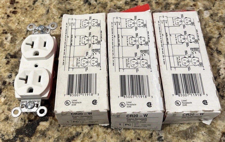 Pass & Seymour CR20-W Commercial Grade Duplex Receptacle 20A White LOT OF THREE