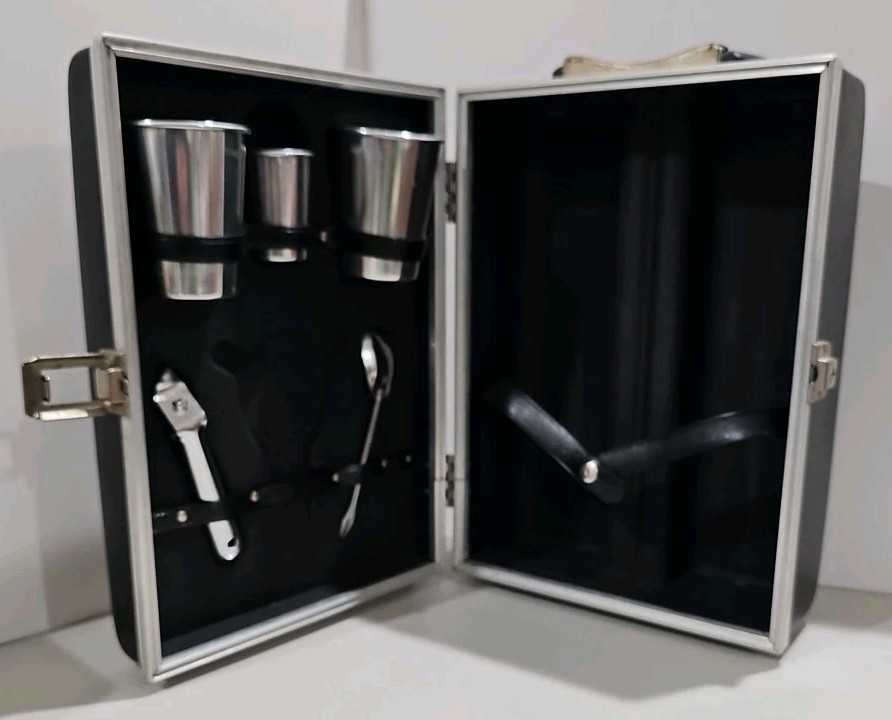 Vintage 1960s Portable Travel Suitcase Briefcase Bar Cocktail Kit NO KEY Black