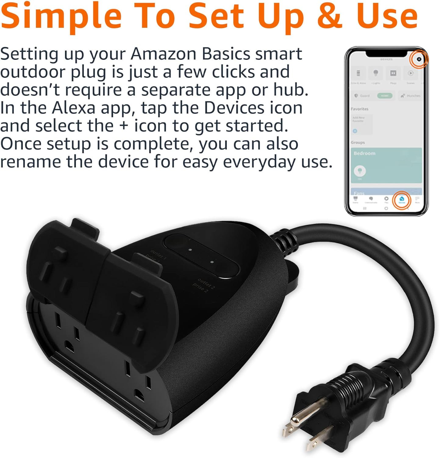 Outdoor Smart Plug with 2 Individually Controlled Outlets, Works with Alexa Only