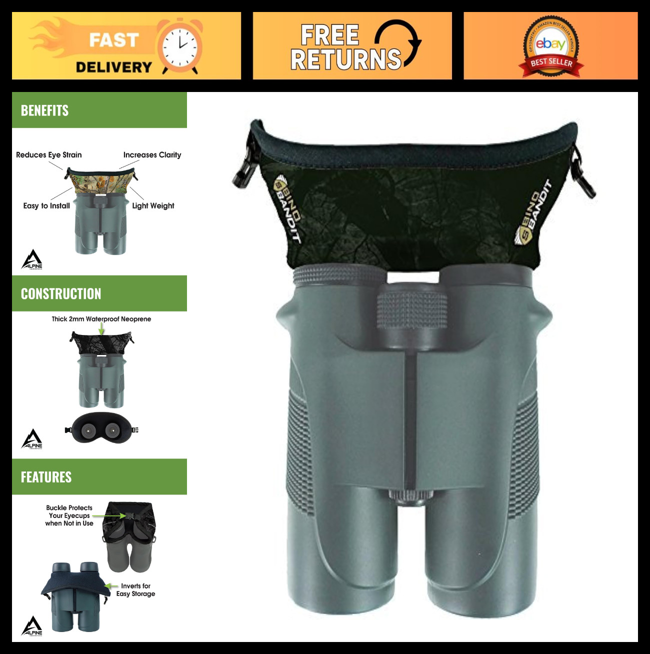 Glare-Blocking Bino Bandit for Binoculars - Enhances Visual Acuity & Reduces Eye