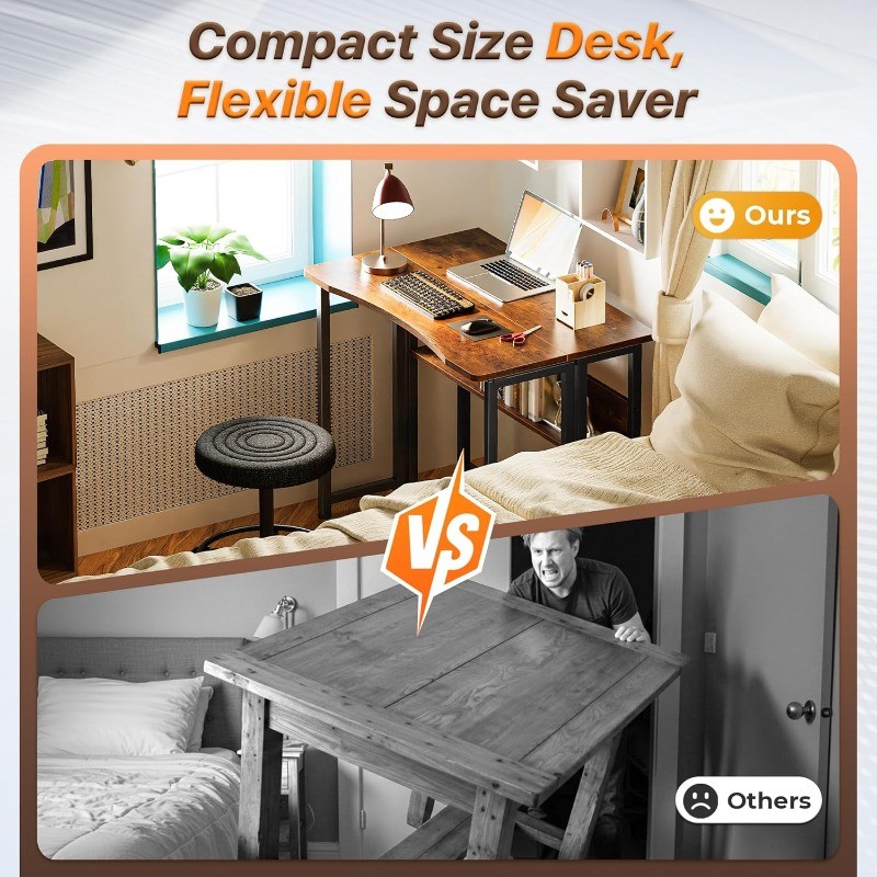 Folding Desk with Storage Shelf, 31.5 Inch Foldable Computer Table