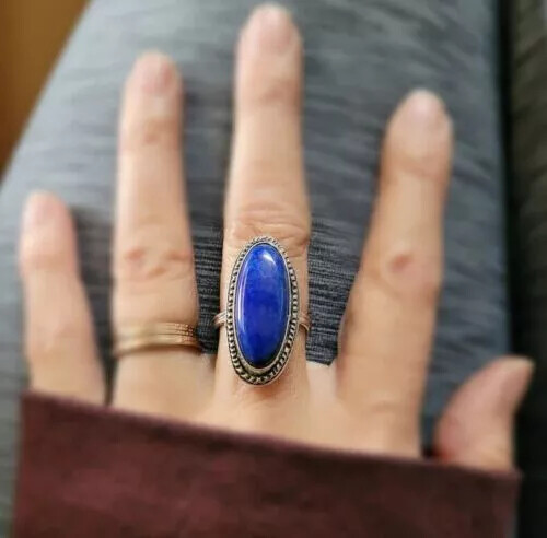 Large Lapis Lazuli Gemstone Ring Solid 925 Silver Anniversary Ring All Size R179