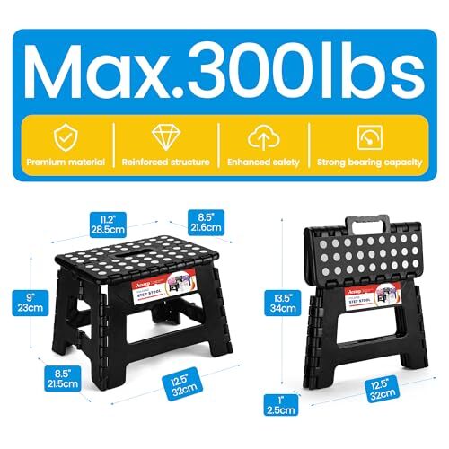 Foldable Step Stool Small Collapsible Folding Durable Fold Up Heavy Duty No