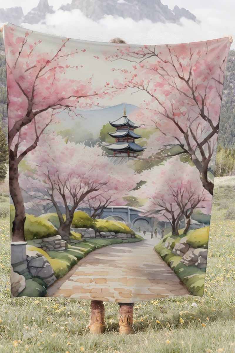 Cherry Blossom Pagoda Coral Fleece Soft Throw Blanket Elegant