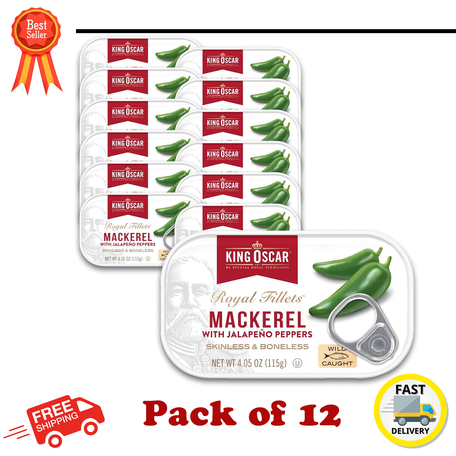 King Oscar Mackerel in Olive Oil with Jalapeño, 4.05oz Cans Pack of 12  About th