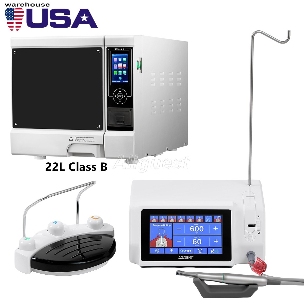 22L Class B Dental Medical Autoclave Steam Sterilizer/Surgical LED Implant Motor