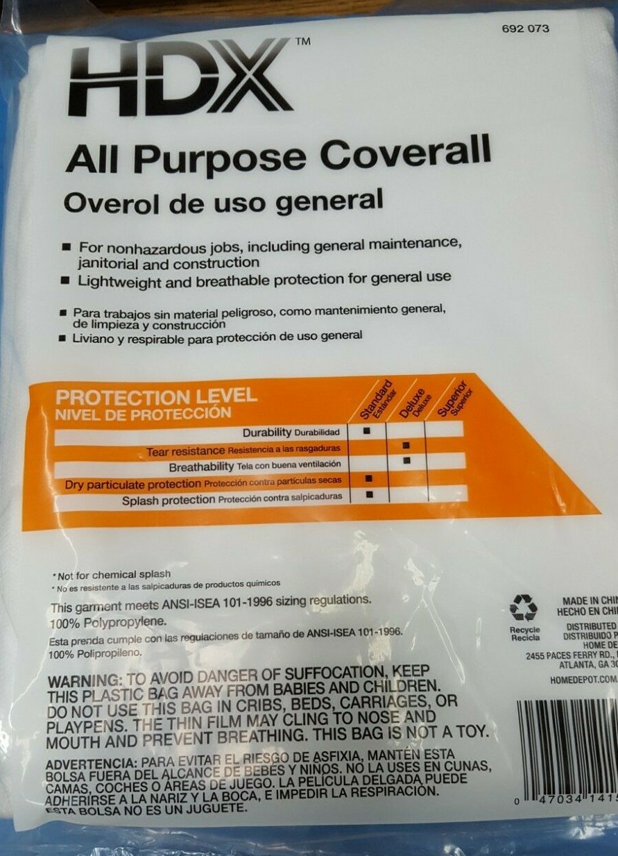 HDX XL All Purpose Coverall, For General Maintenance, Janitorial, Construction