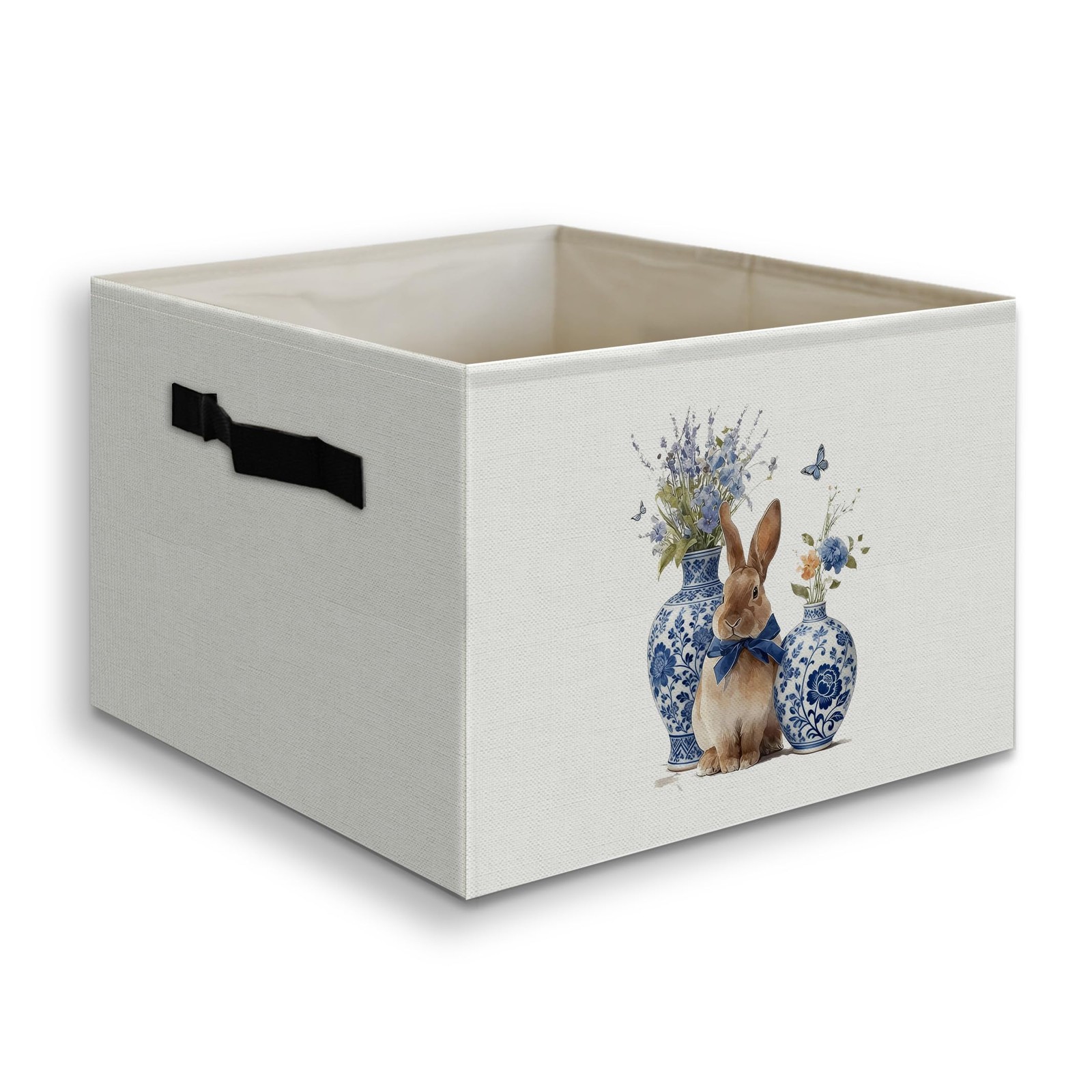 Chinoiserie Easter Bunny Foldable Storage Bins Box with Handles, Grandmillenn...