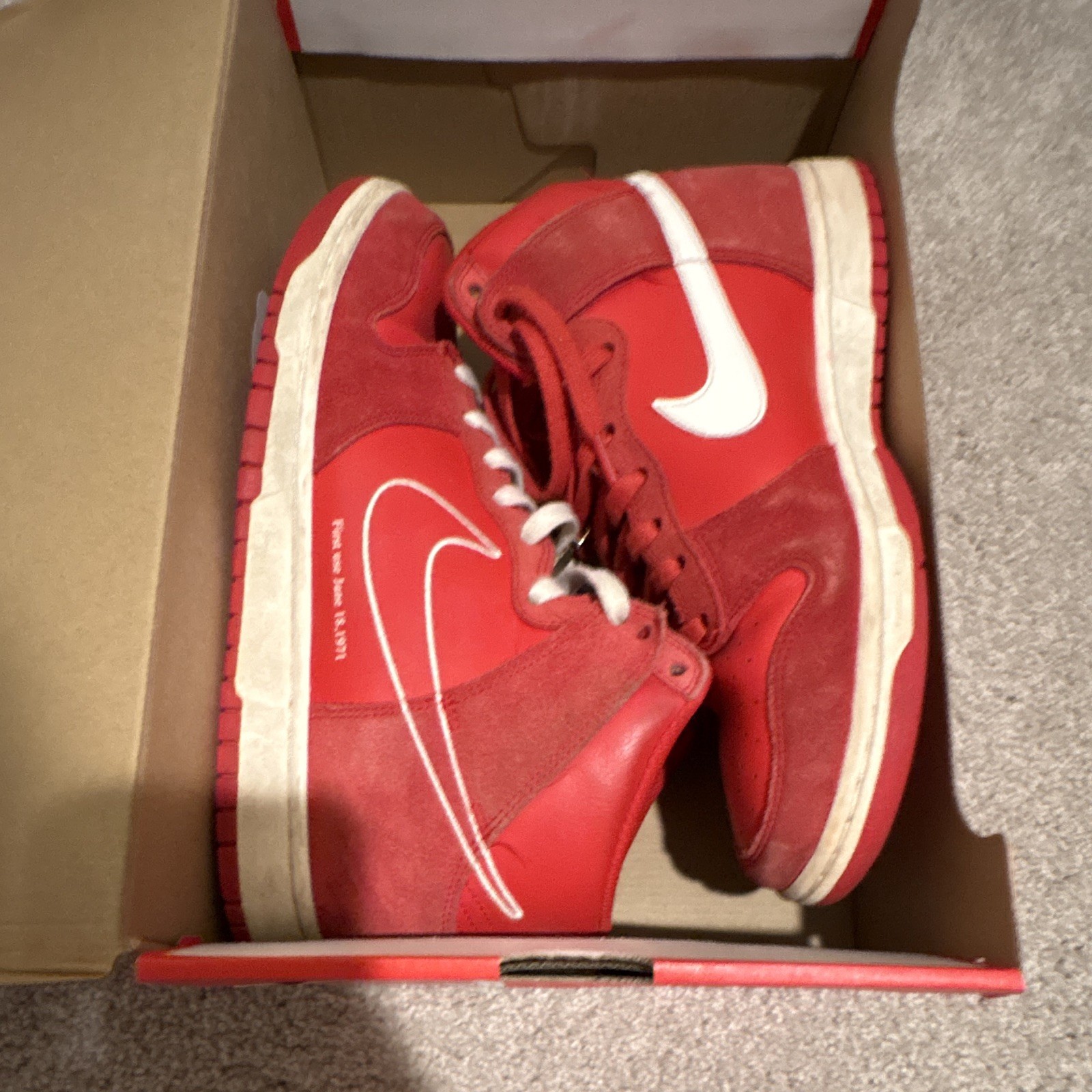 Nike Dunk High SE "First Use Pack" University Red/Sail Suede High Top Sneakers