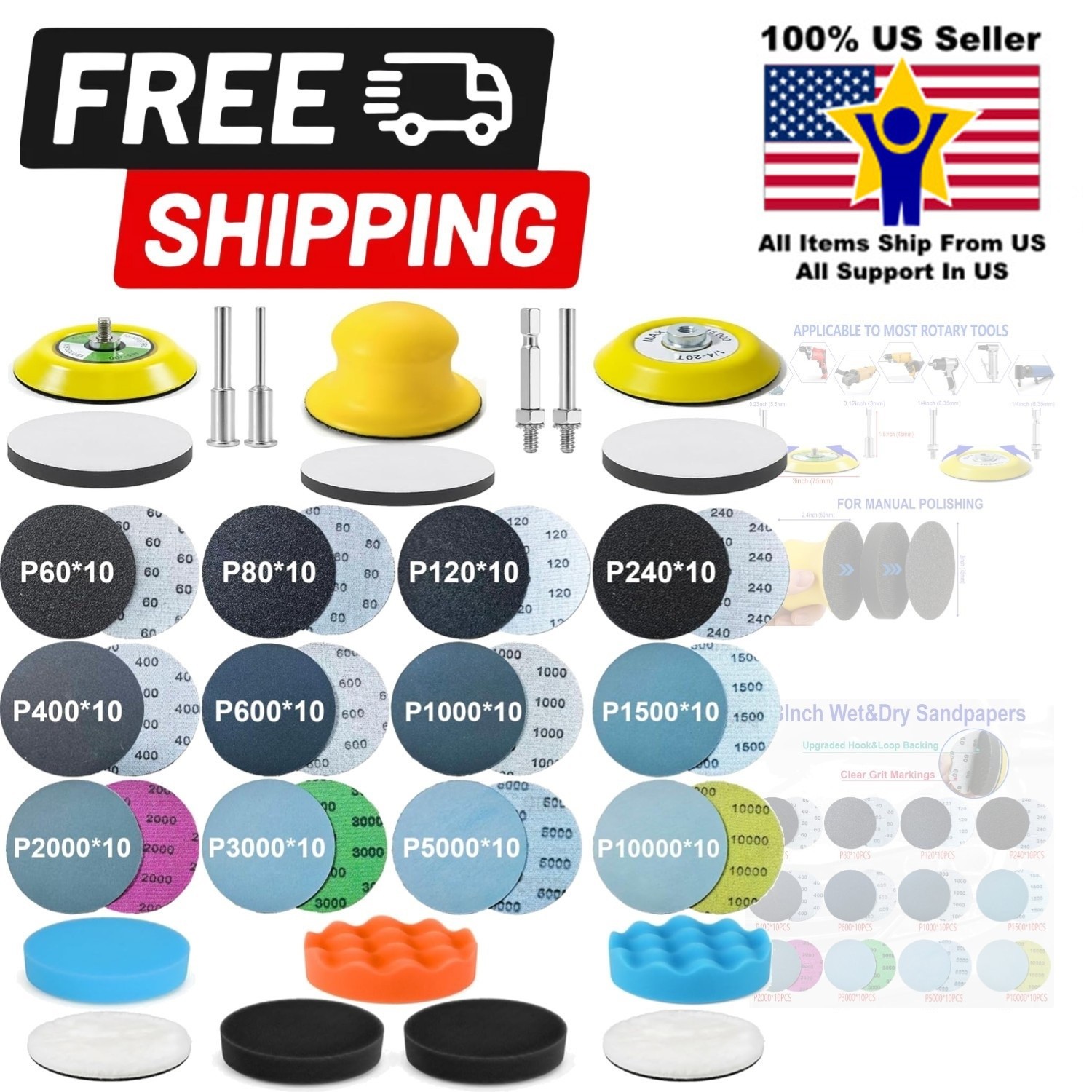 137Pcs 3 Inch Sanding Disc Polishing Kit, Headlight Restoration Kit, 60-10000...