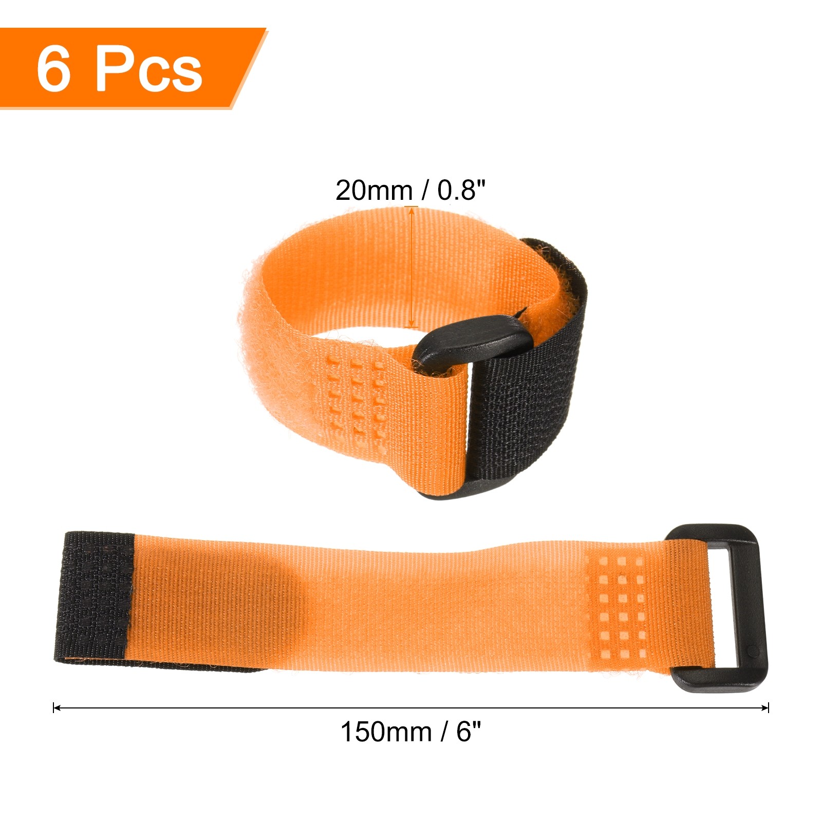 6Pcs Battery Tie Down Straps0.8"x6" Orange Nylon Hold Down Hook Loop Strap
