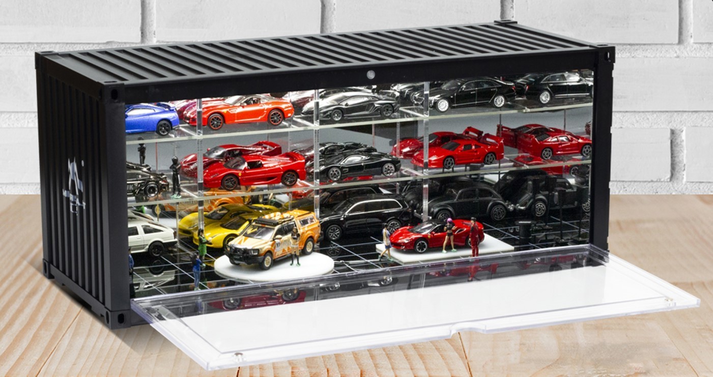 Car Display Case 16 Acrylic LED Light 1/43 Model Diecast 1/64 Garage Box Cabinet