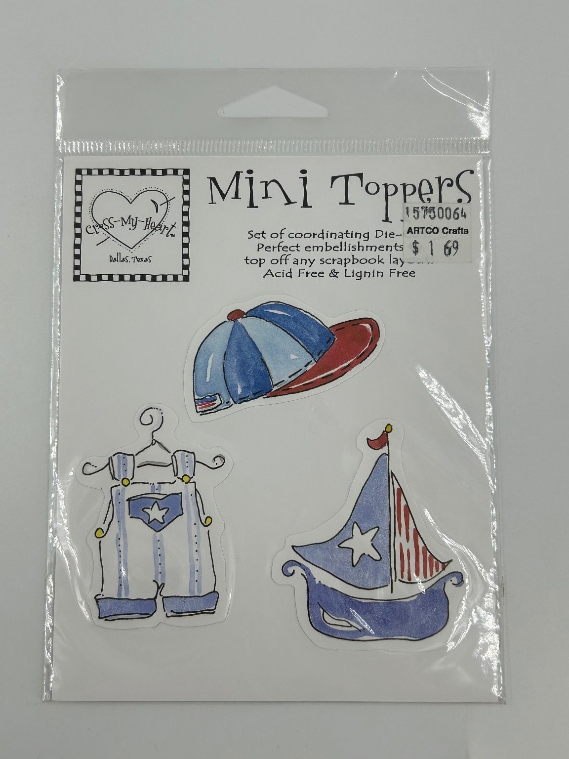 Ches-My-Heart Mini Toppers Die-Cut Embellishments Nautical Patriotic Lot of 3