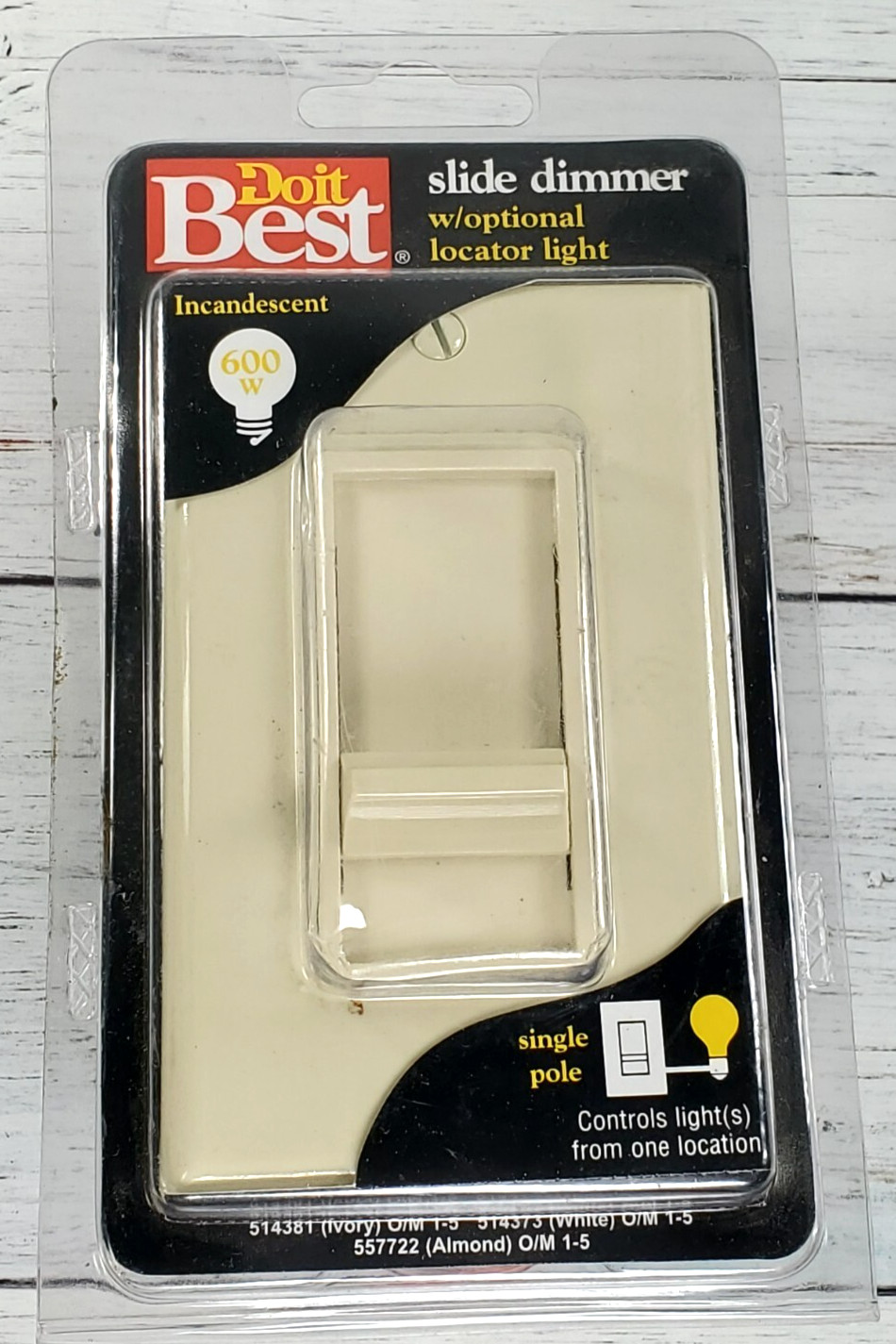 Incandescent Slide Dimmer Decora Single Pole IVORY DoIt Best DB1-6631-LI